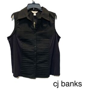 NWT Cj banks 36184507 black Sleeveless collared stretchy button-down top size 14